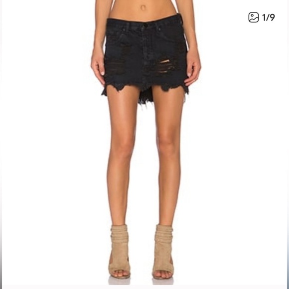ONE X ONETEASPOON Distressed Black Denim Mini Skirt size 06 - Picture 1 of 11